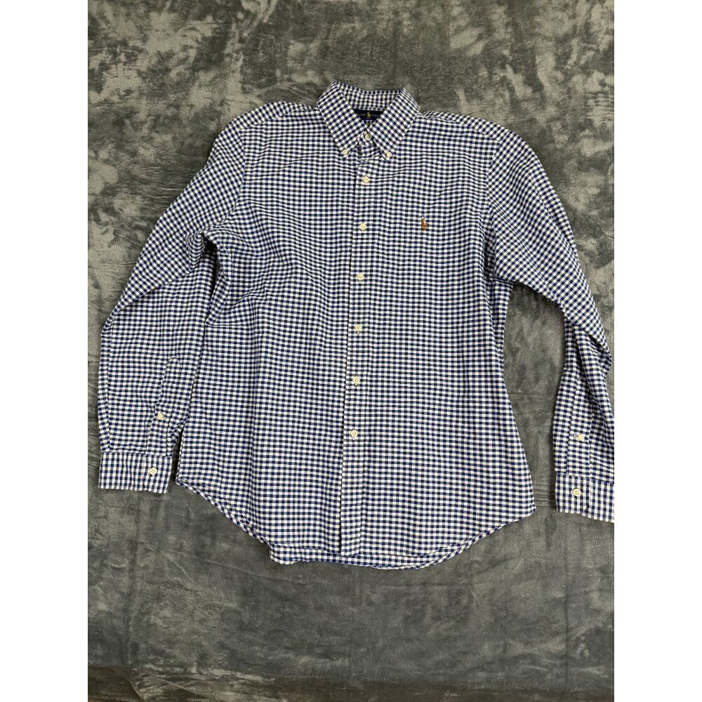 Ralph Lauren Mens Blue & White Checkered Button-Down Shirt Size L
